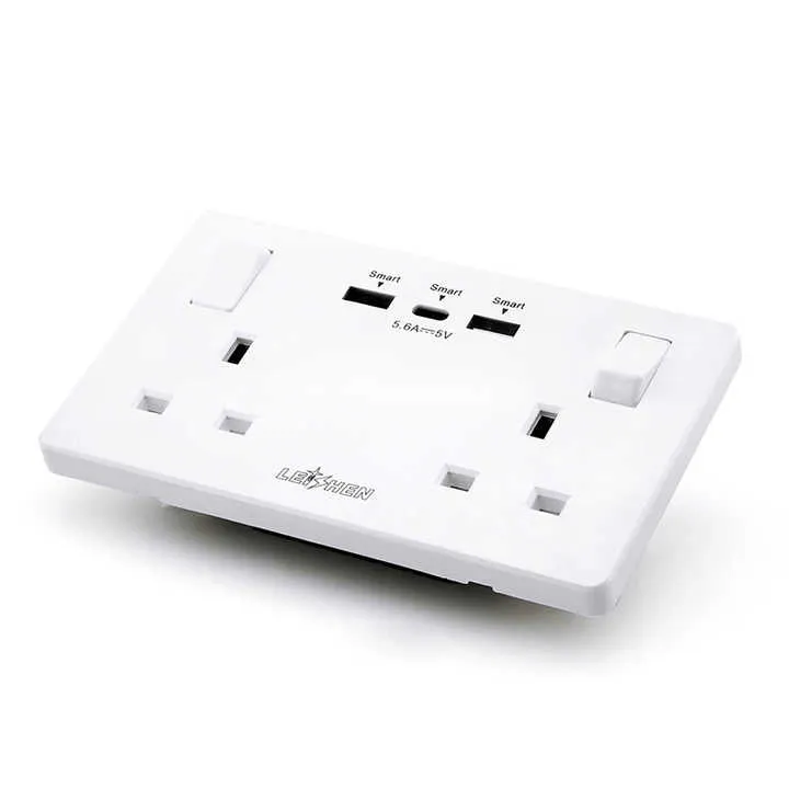 قابس حائط ذكي من leeshen Google Home, . Leeshen Google Home Smart Wall Plug, Dual Gang Wall