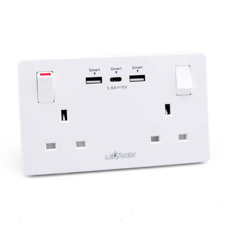 قابس حائط ذكي من leeshen Google Home, . Leeshen Google Home Smart Wall Plug, Dual Gang Wall