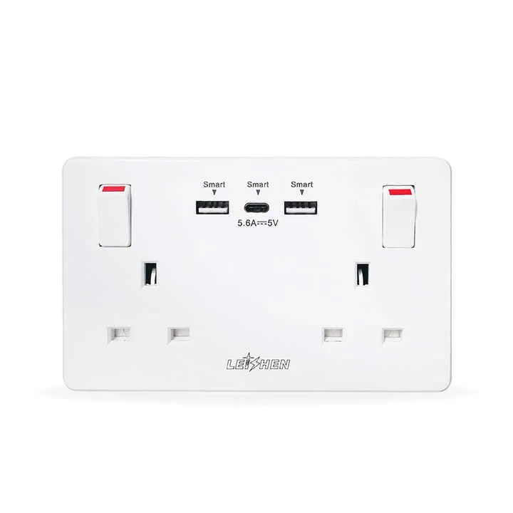 قابس حائط ذكي من leeshen Google Home, . Leeshen Google Home Smart Wall Plug, Dual Gang Wall
