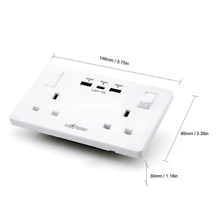 قابس حائط ذكي من leeshen Google Home, . Leeshen Google Home Smart Wall Plug, Dual Gang Wall