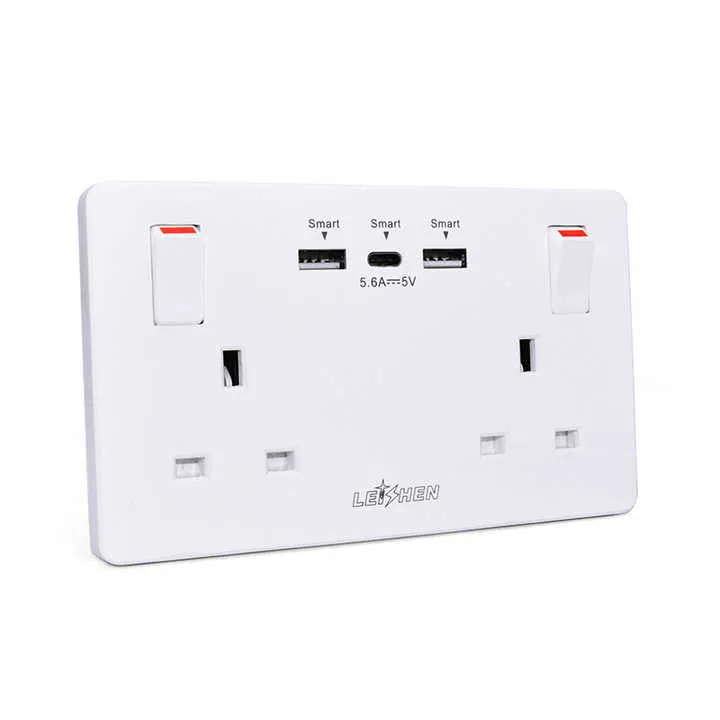 قابس حائط ذكي من leeshen Google Home, . Leeshen Google Home Smart Wall Plug, Dual Gang Wall