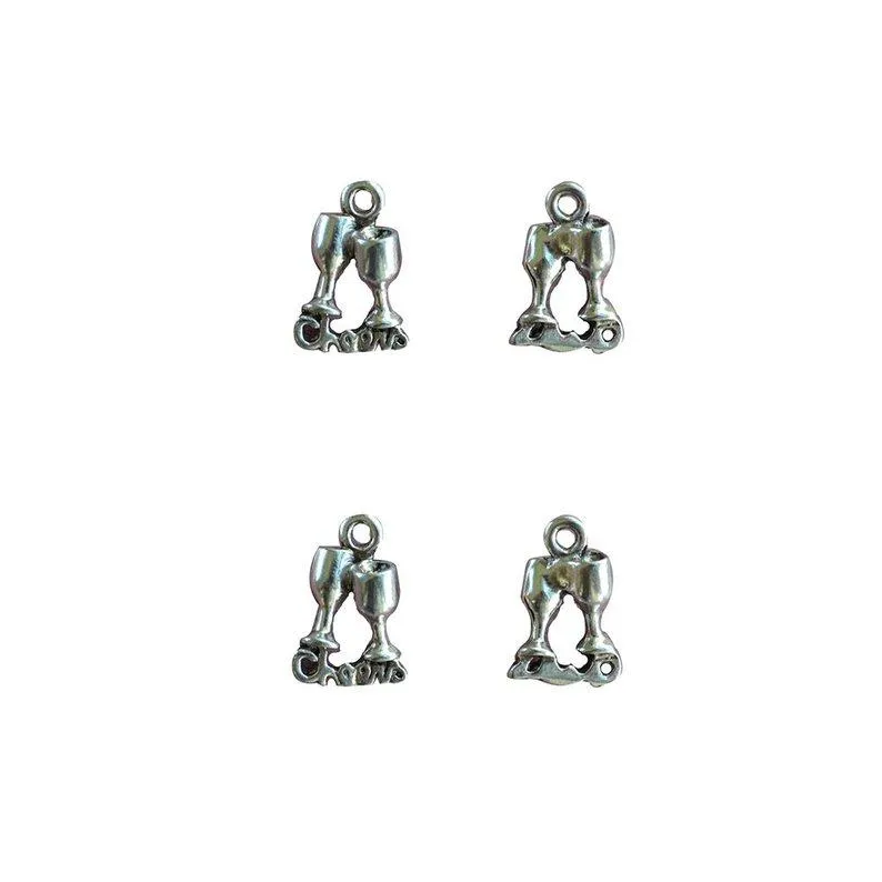 10 Pcs Tibetan Silver Cheers Two Glasses Wine Champagne Christmas 10X14mm 3D Charms