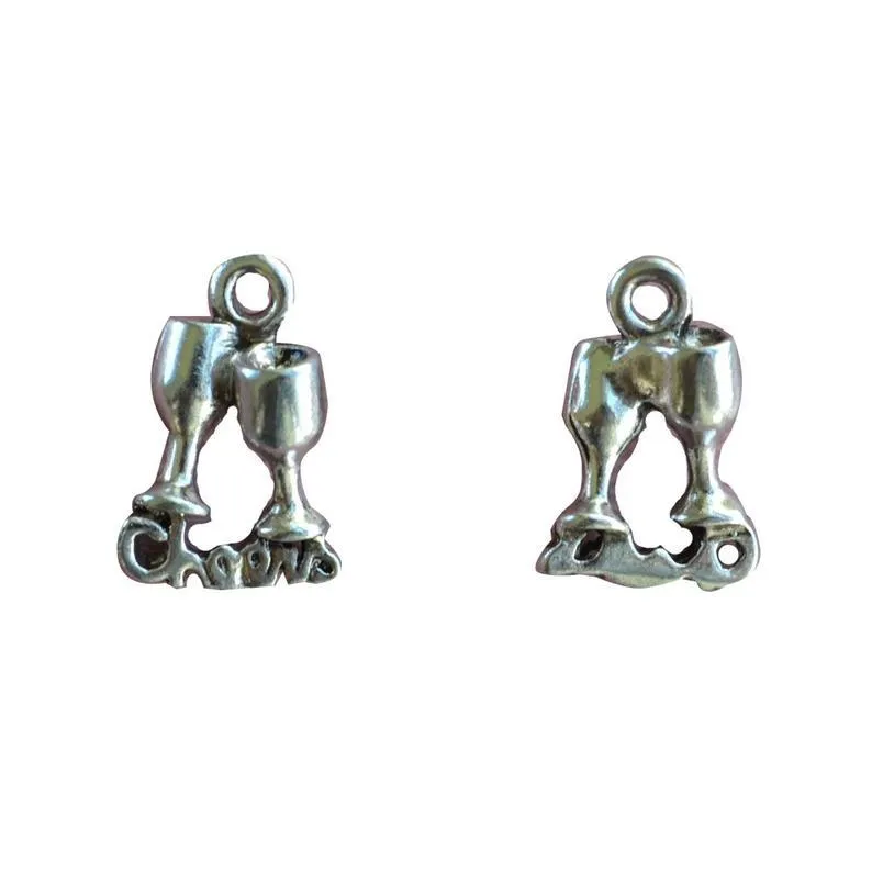 10 Pcs Tibetan Silver Cheers Two Glasses Wine Champagne Christmas 10X14mm 3D Charms