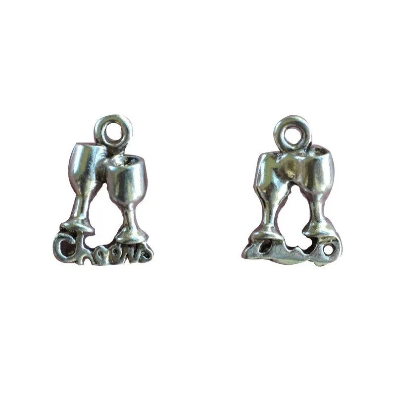 10 Pcs Tibetan Silver Cheers Two Glasses Wine Champagne Christmas 10X14mm 3D Charms