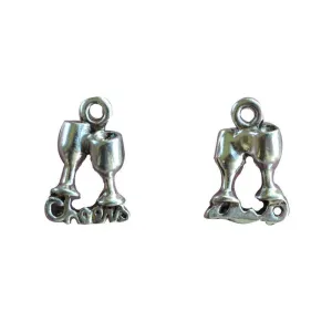 10 Pcs Tibetan Silver Cheers Two Glasses Wine Champagne Christmas 10X14mm 3D Charms