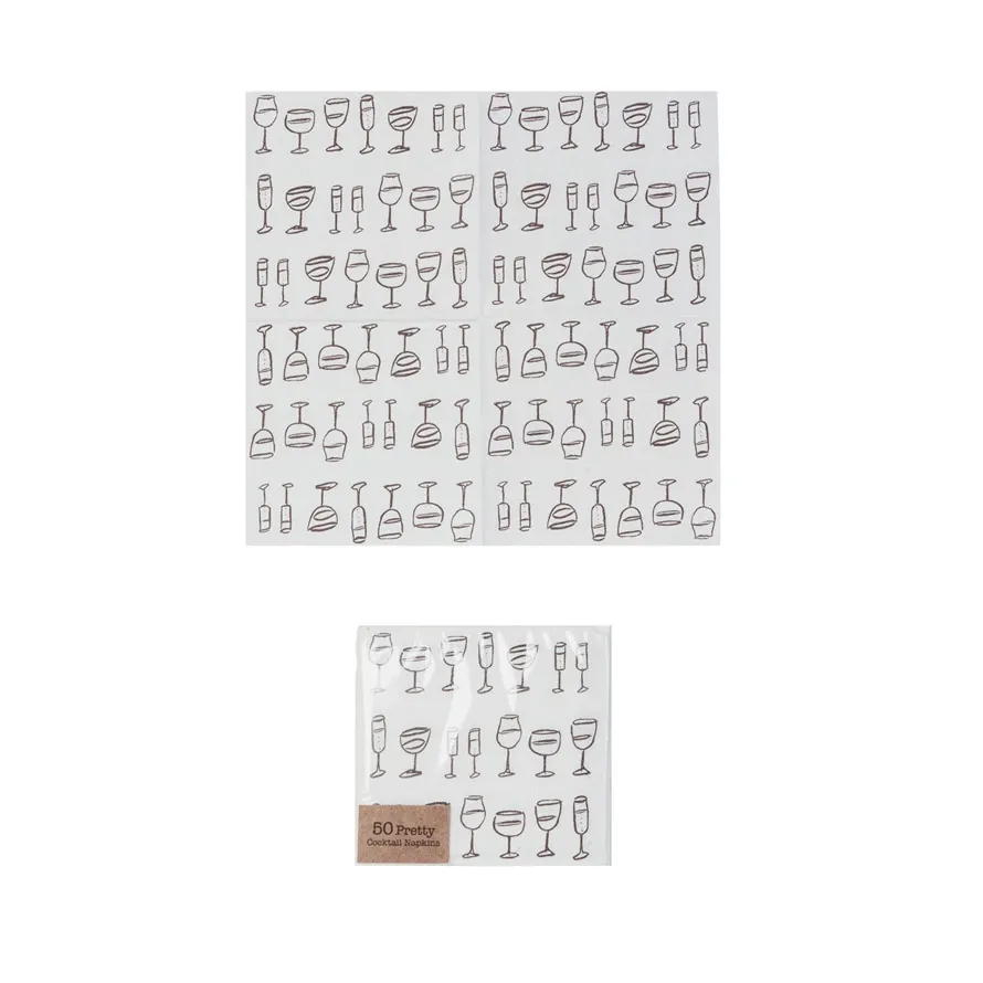 4" Square Paper Cocktail Napkins With Wine Art (50)