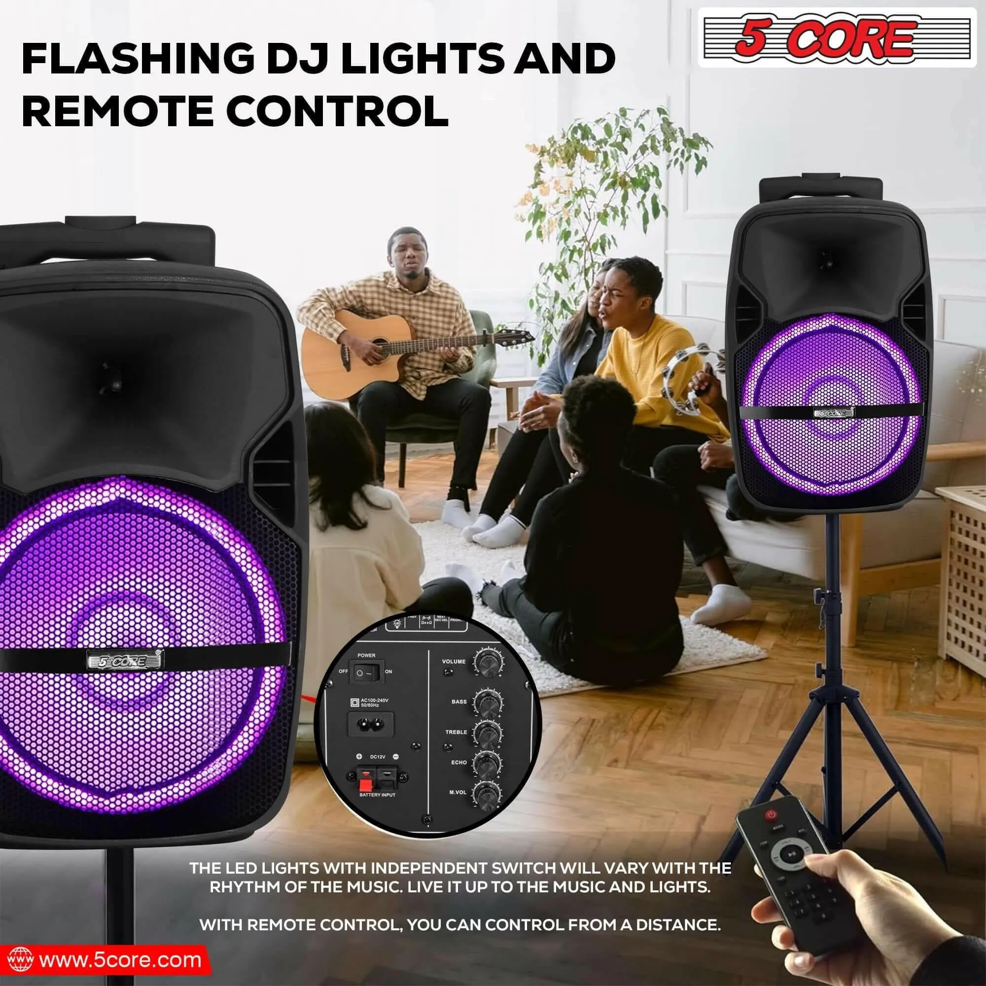 5Core Party Speaker Portable PA System 2 Wireless Mic Bluetooth Loud