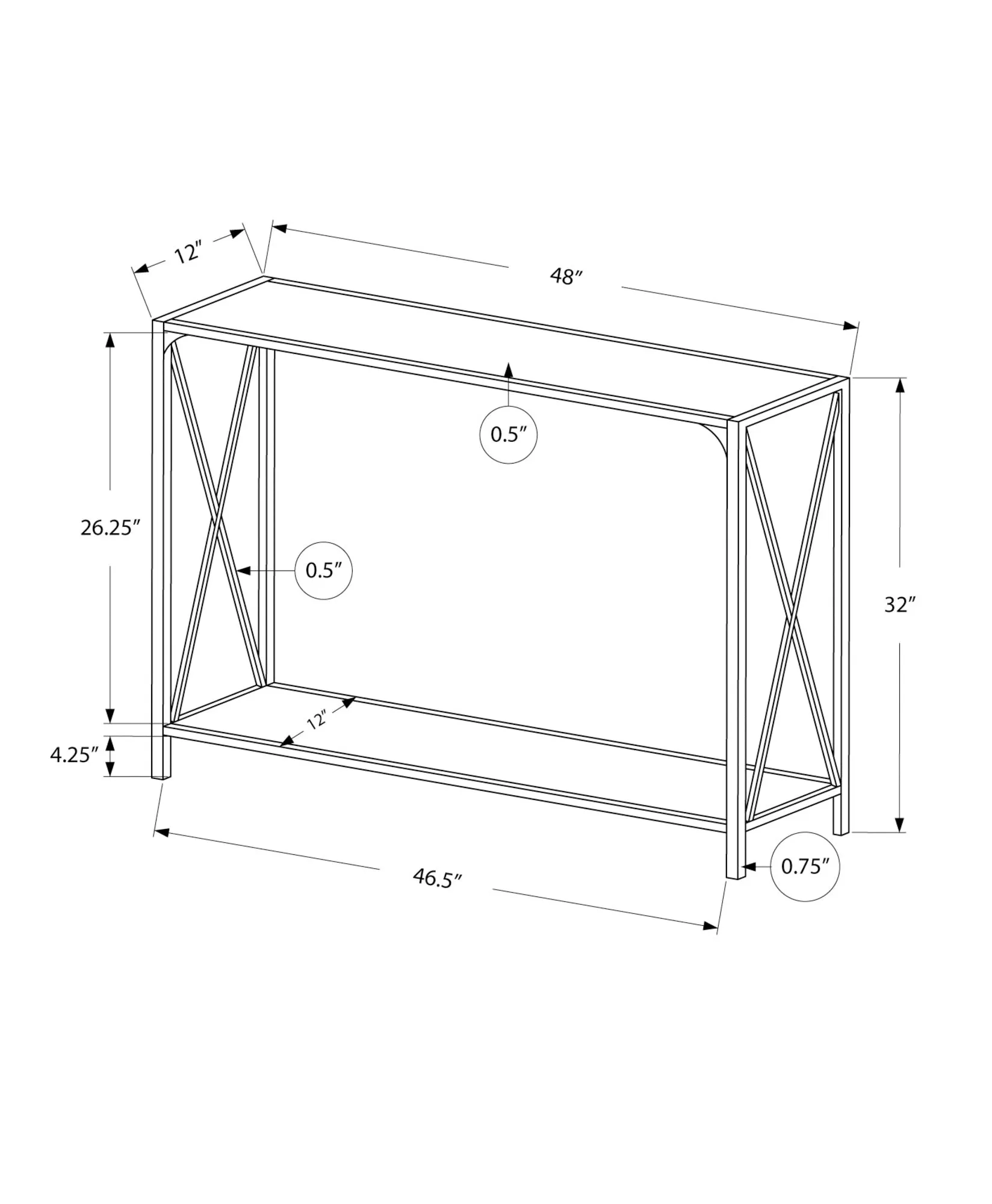 Accent Table - 48"L / Black Marble / Black Hall Console