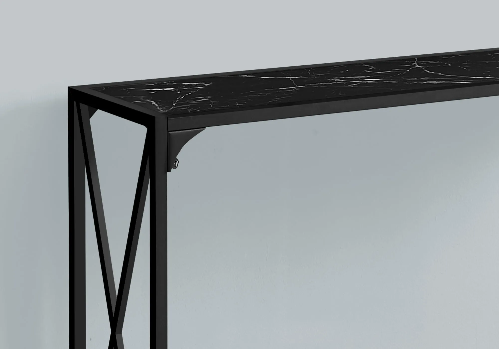 Accent Table - 48"L / Black Marble / Black Hall Console