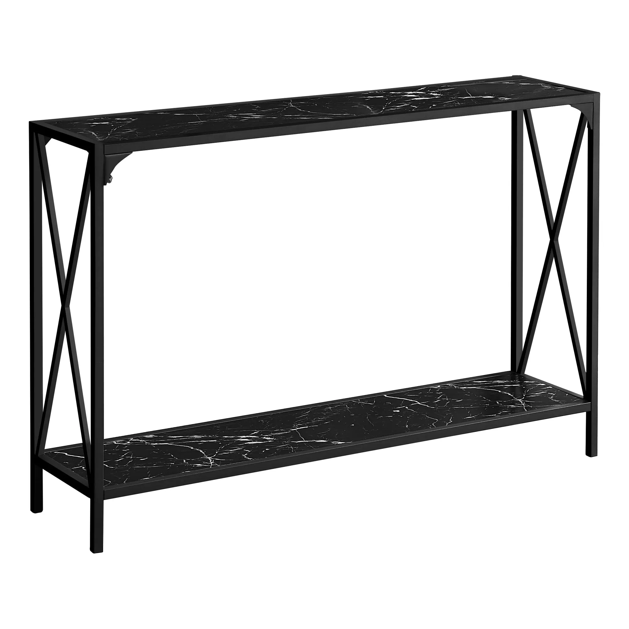 Accent Table - 48"L / Black Marble / Black Hall Console