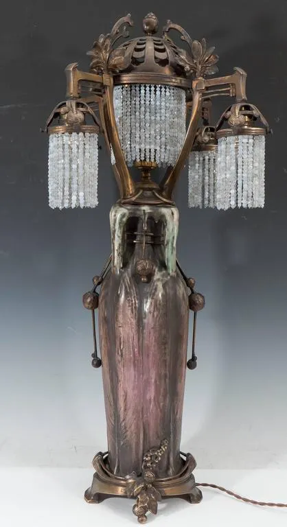 Austrian Art Nouveau  'EDDA' Vase Lamp with Bronze Mounts by Amphora, Signed and Dated