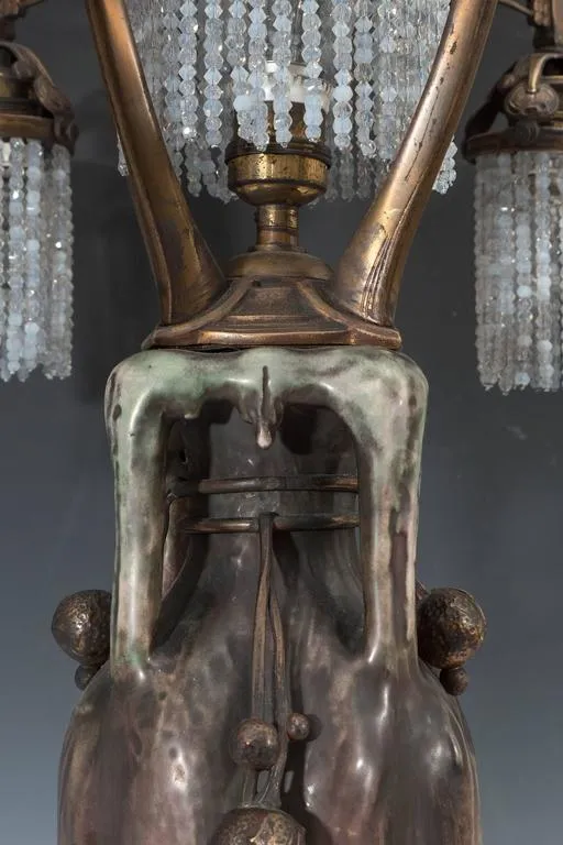 Austrian Art Nouveau  'EDDA' Vase Lamp with Bronze Mounts by Amphora, Signed and Dated