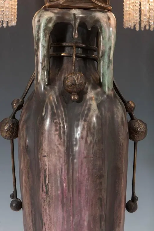 Austrian Art Nouveau  'EDDA' Vase Lamp with Bronze Mounts by Amphora, Signed and Dated