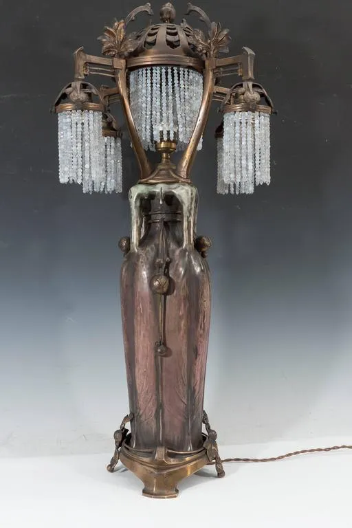 Austrian Art Nouveau  'EDDA' Vase Lamp with Bronze Mounts by Amphora, Signed and Dated