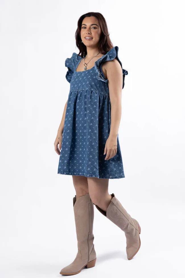 Back Home Burnout Detail Denim Babydoll Dress