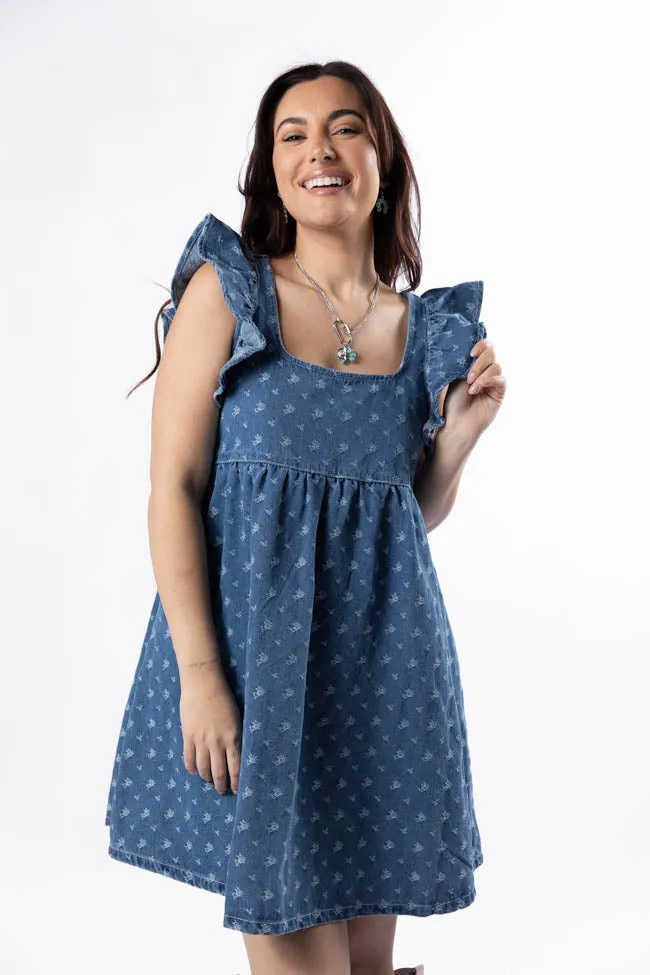 Back Home Burnout Detail Denim Babydoll Dress