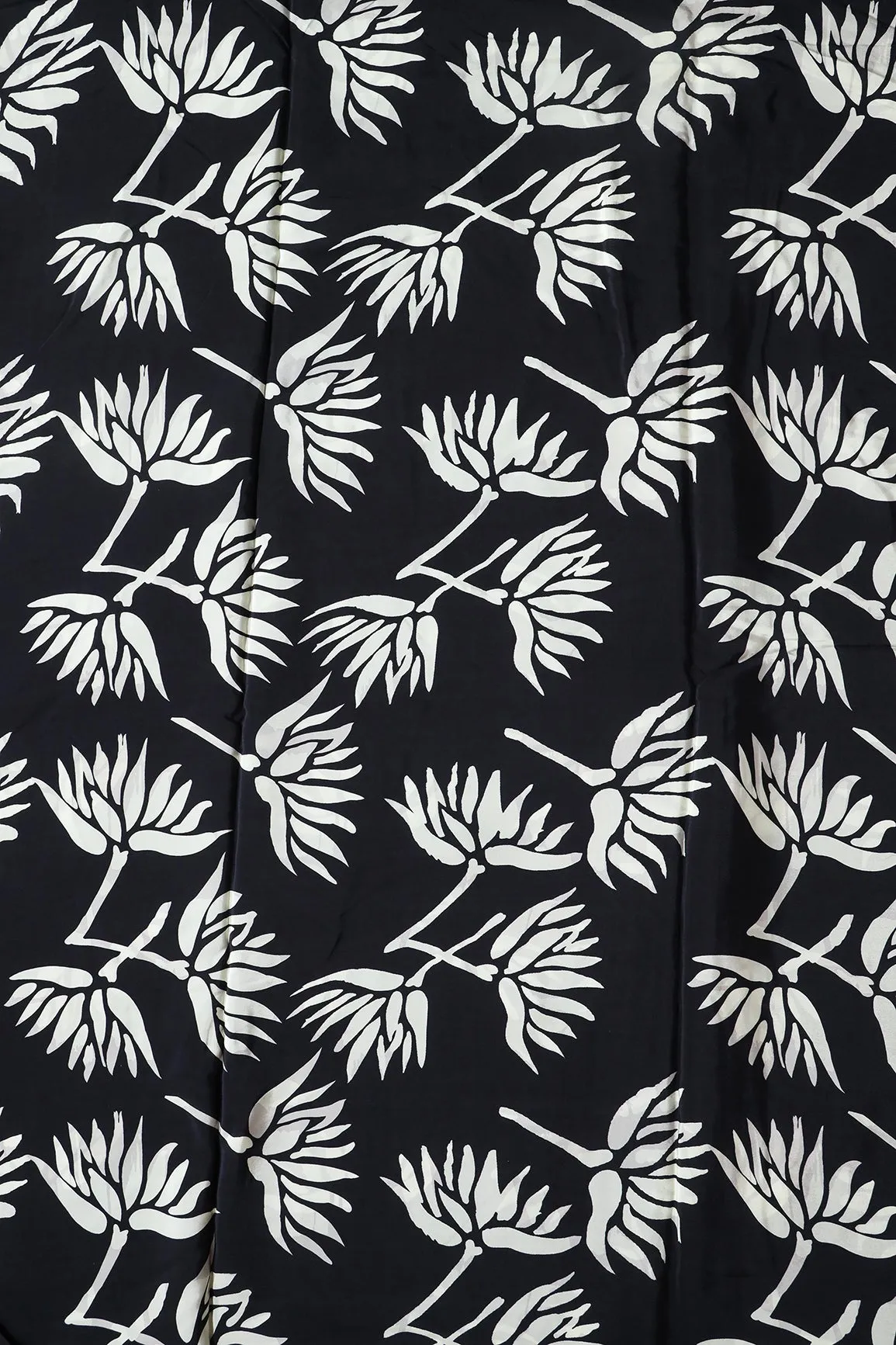 Black And Pastel Olive Floral Pattern Digital Print On Pure Crepe Fabric
