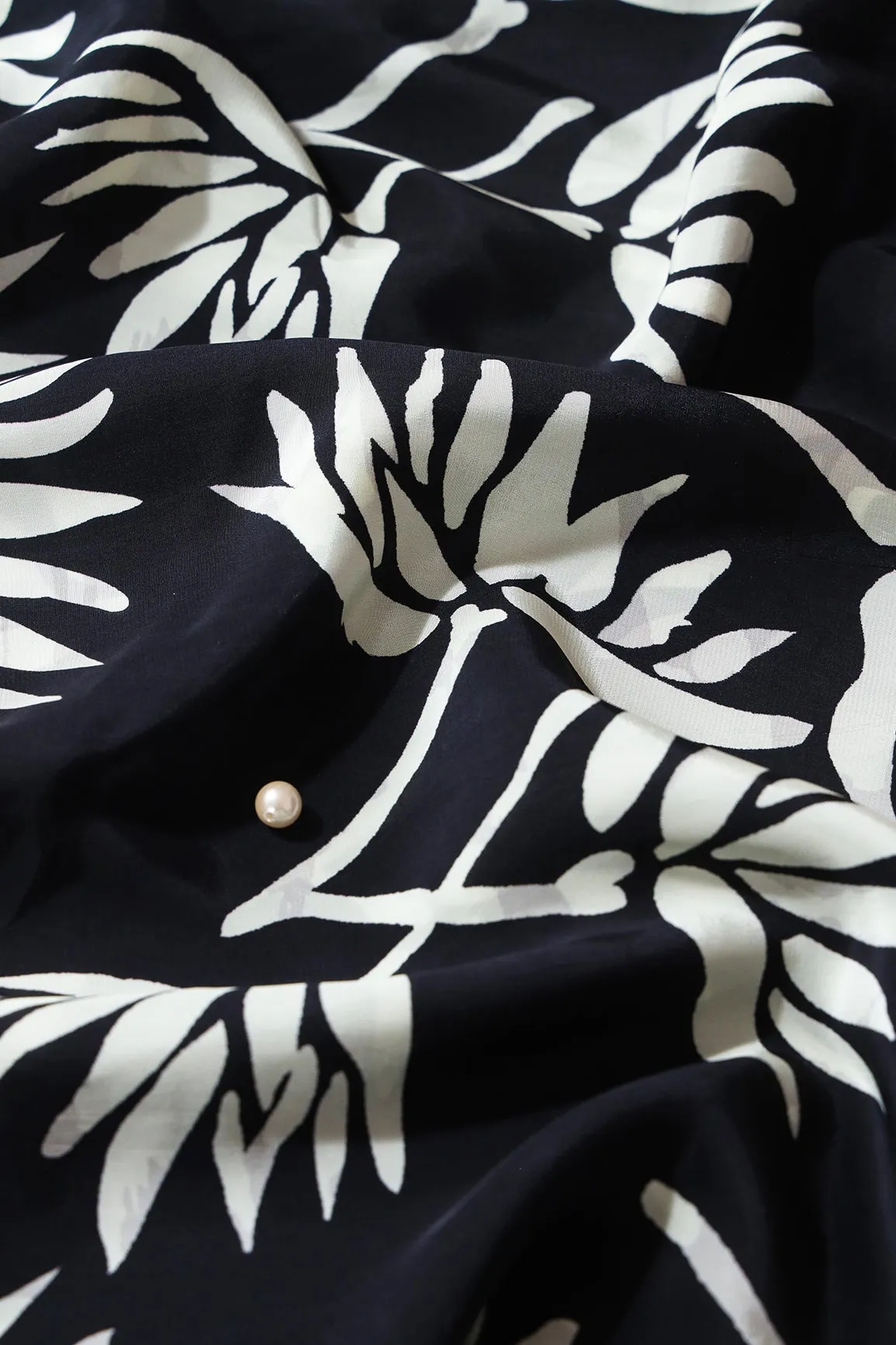 Black And Pastel Olive Floral Pattern Digital Print On Pure Crepe Fabric