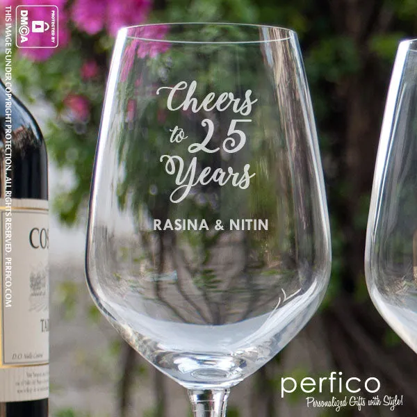 Cheers to Years © Anniversary Set Personalized Wine Glasses