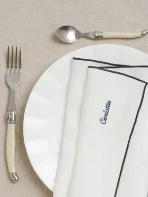 Custom 100% linen napkin set in Rice   Navy