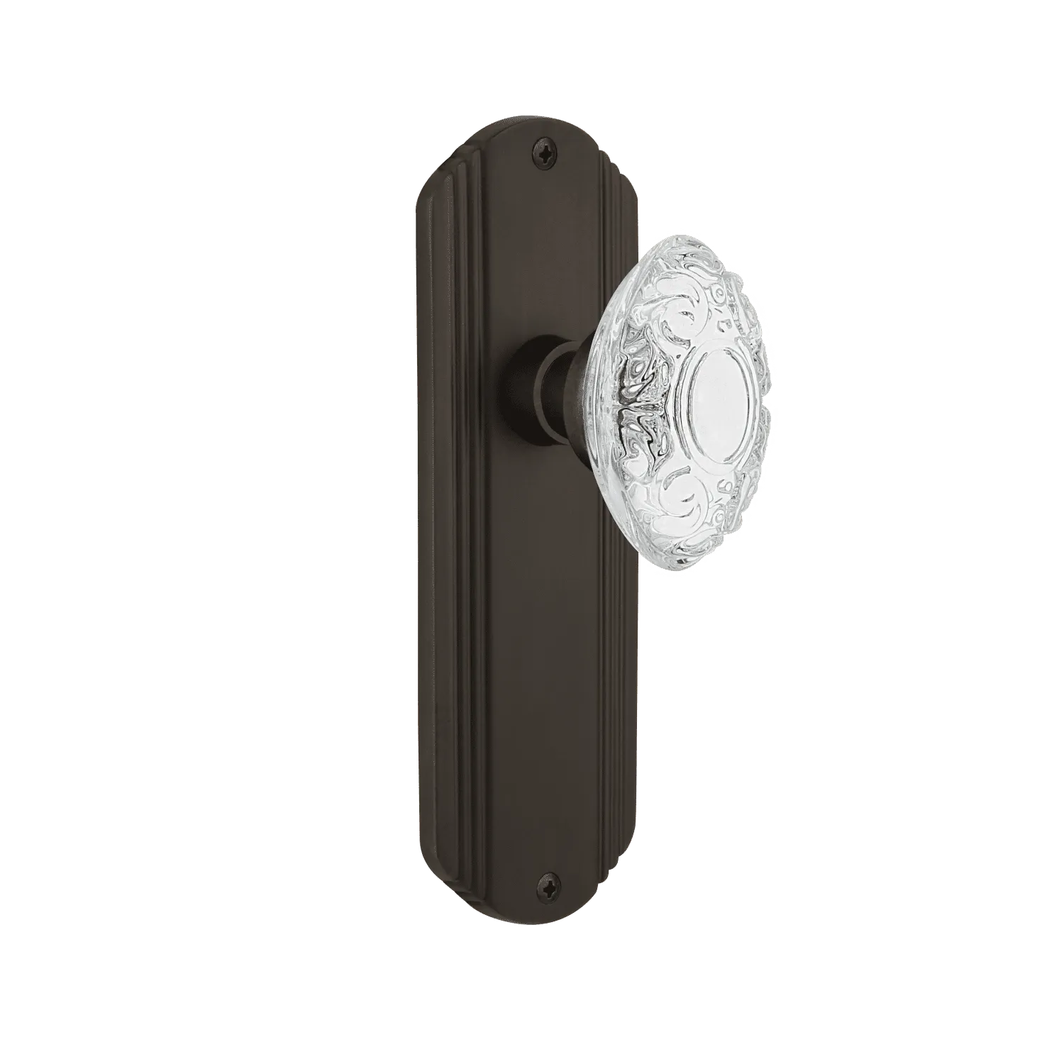 Deco Long Plate with Crystal Victorian Knob in Oil-Rubbed Bronze