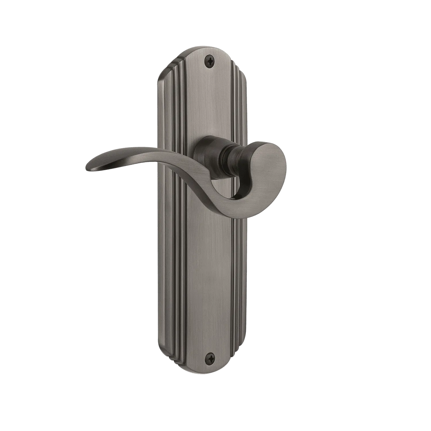 Deco Long Plate with Manor Lever in Antique Pewter