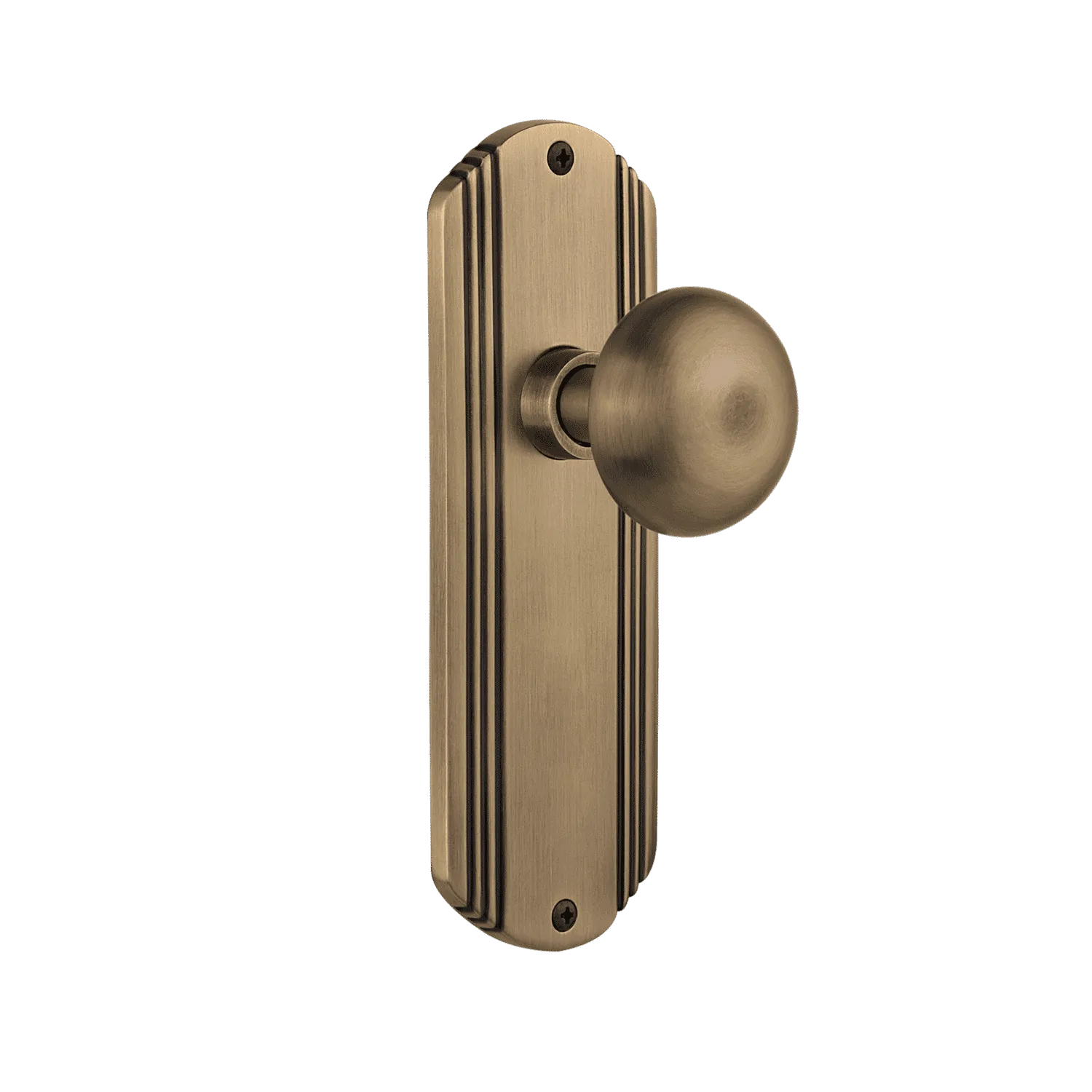 Deco Long Plate with New York Knob in Antique Brass