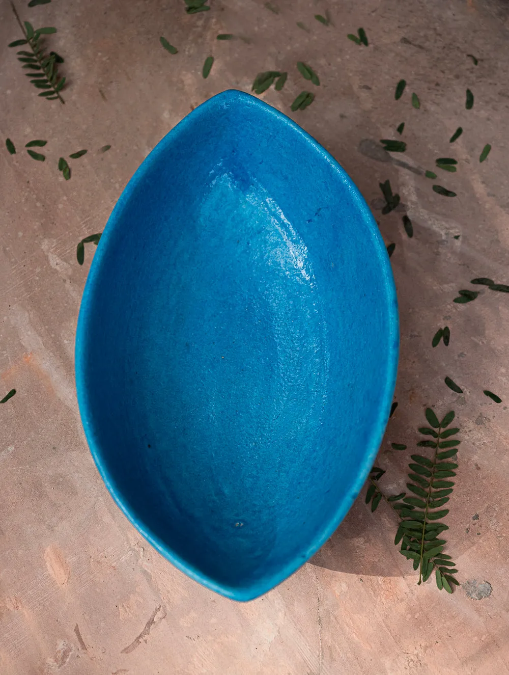 Delhi Blue Art Pottery Curio / Long Utility Bowl