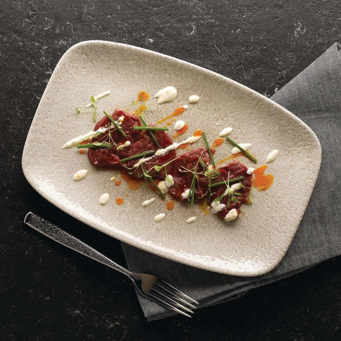 DF903 Churchill Raku Oblong Chef Plates Agate Grey 157 x 237mm (Pack of 12)