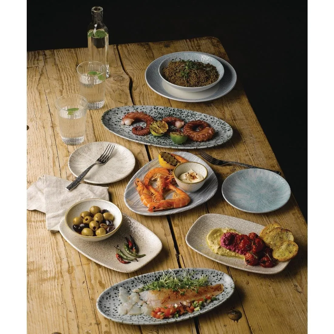DF903 Churchill Raku Oblong Chef Plates Agate Grey 157 x 237mm (Pack of 12)