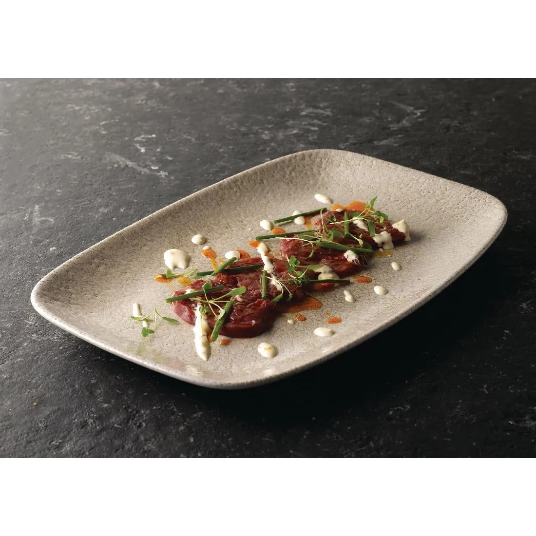 DF903 Churchill Raku Oblong Chef Plates Agate Grey 157 x 237mm (Pack of 12)