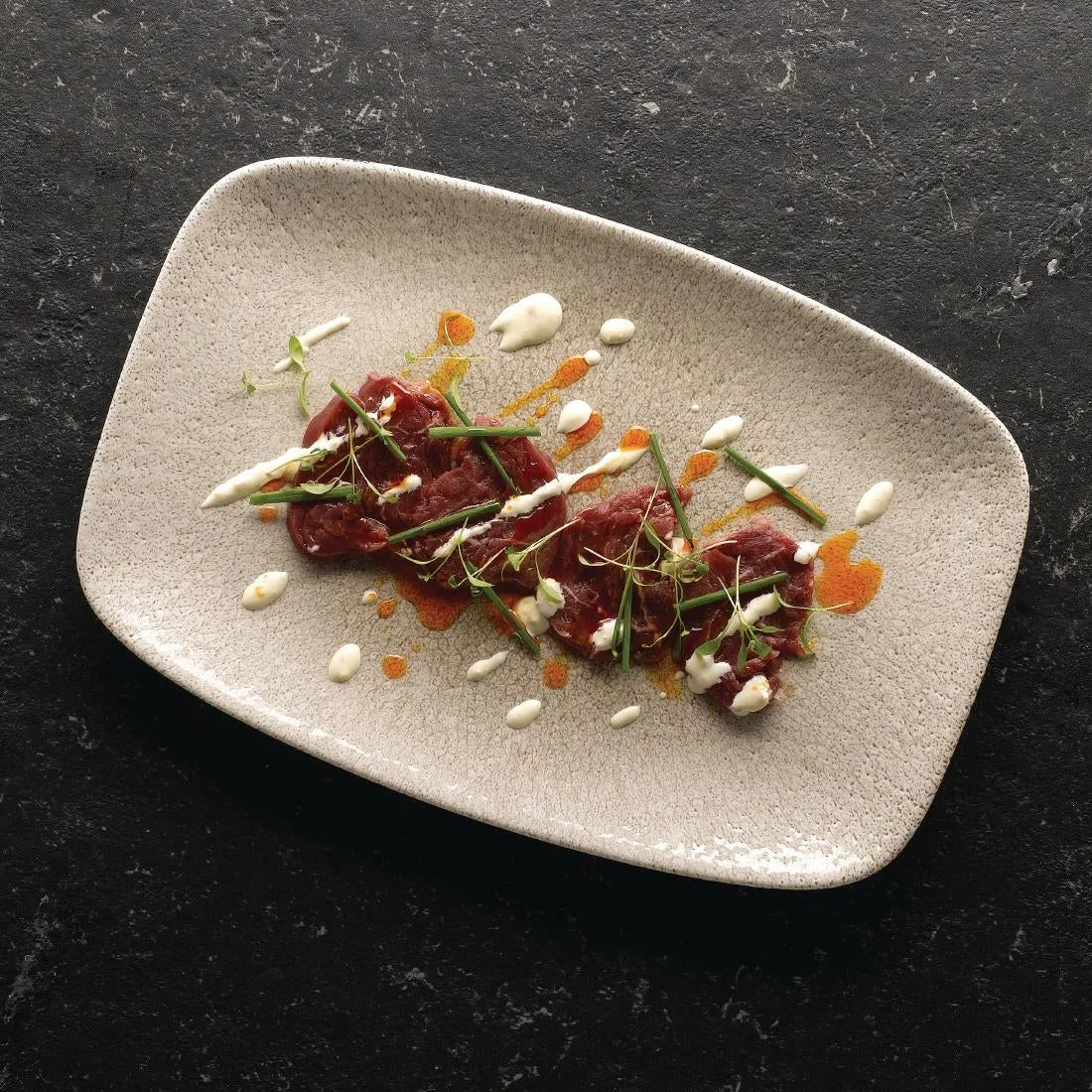 DF903 Churchill Raku Oblong Chef Plates Agate Grey 157 x 237mm (Pack of 12)