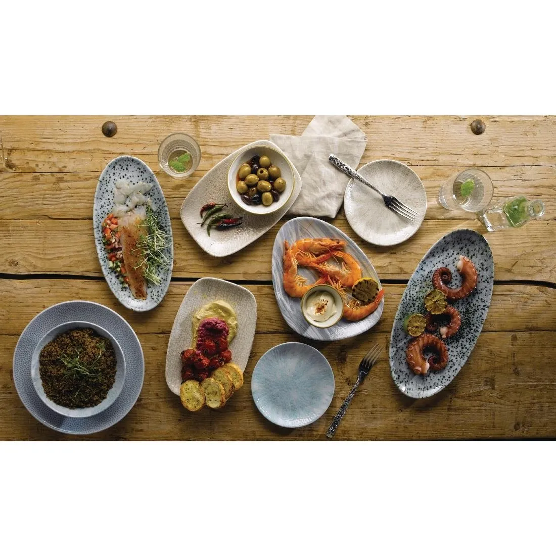 DF903 Churchill Raku Oblong Chef Plates Agate Grey 157 x 237mm (Pack of 12)