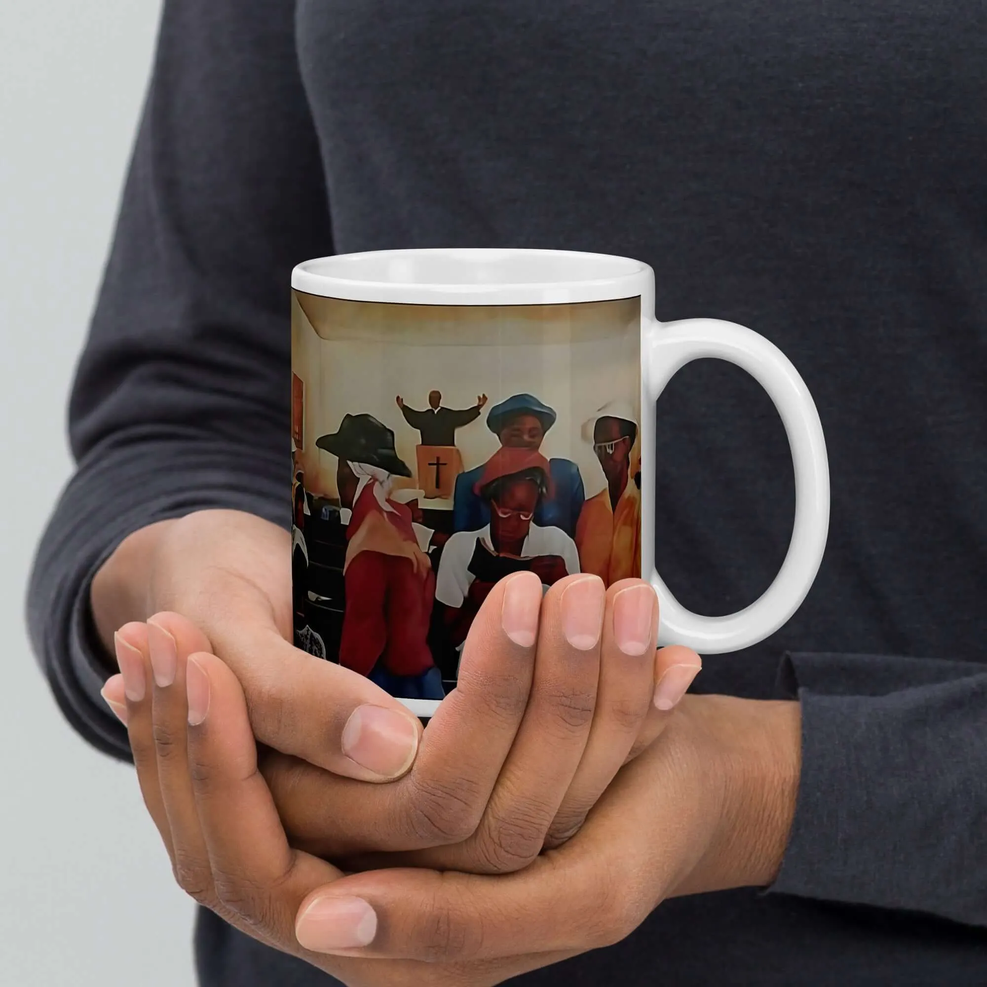 Eleven O'clock Service Ceramic Mug / Coffee or Tea Cup / Black Art / African American Art / Religious Art / Black Church / Positive Black Images