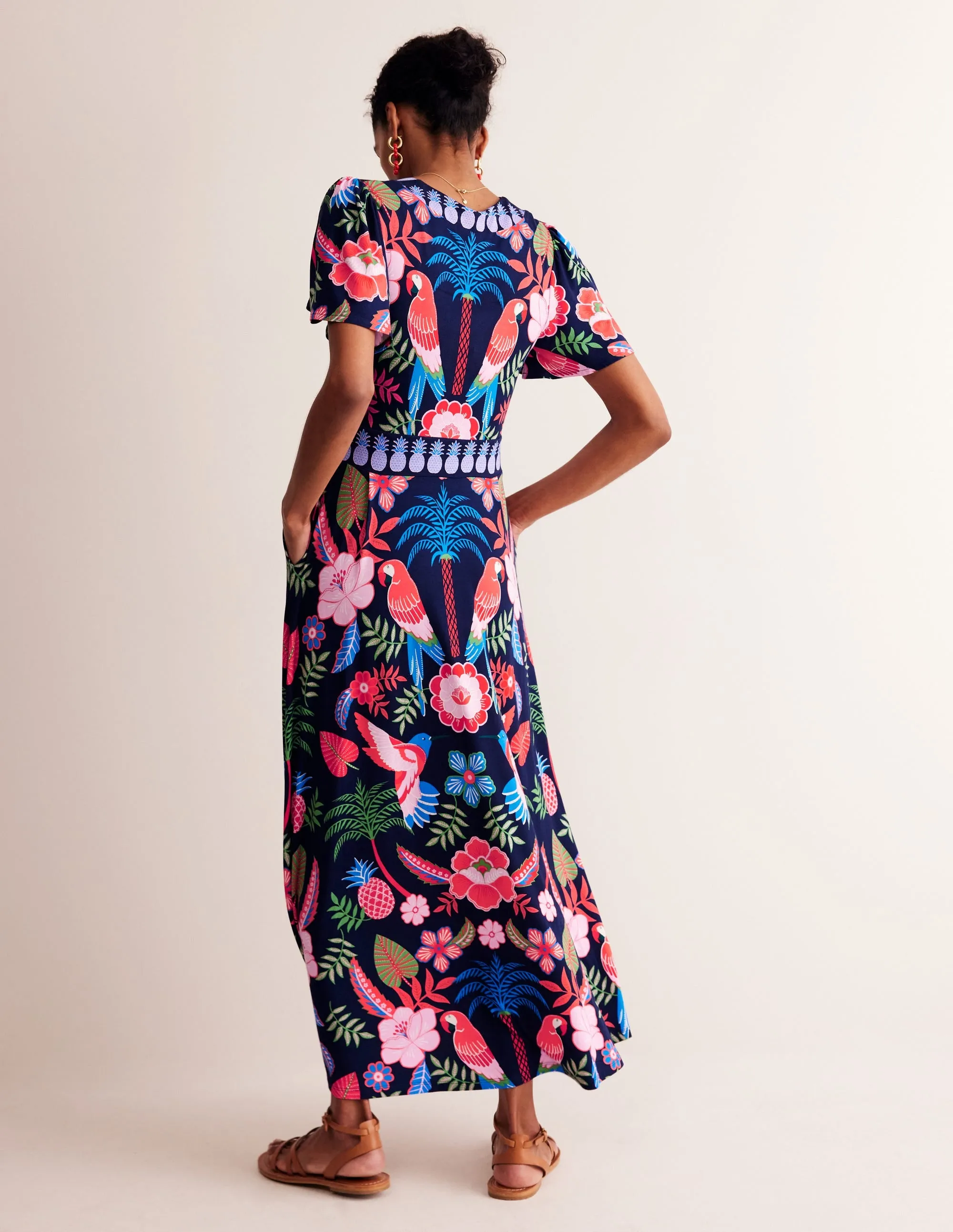 Ellie Flutter Maxi Tea Dress-Multi, Tropic Parrot