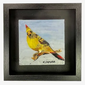 Female Cardinal Fused Glass Painting