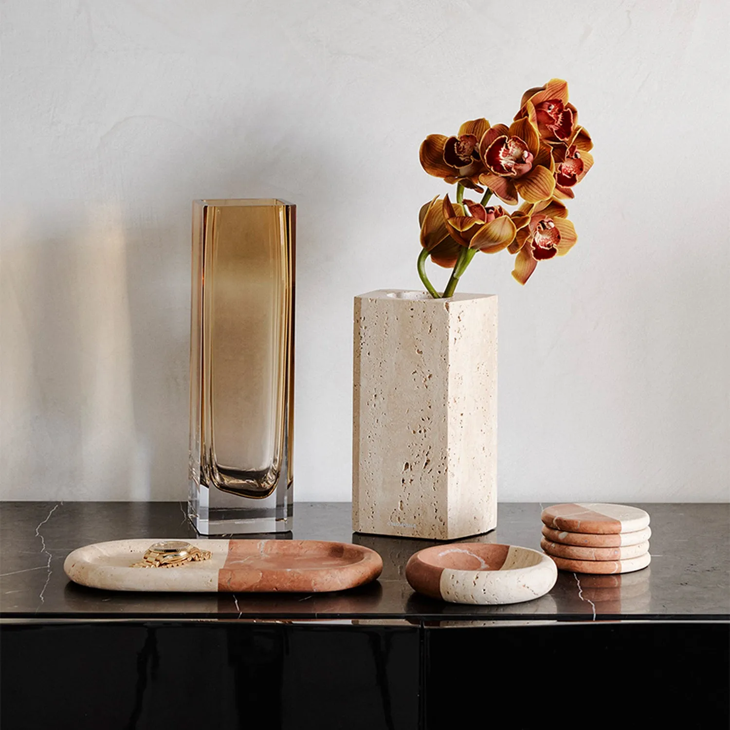greg natale | polar bowl | coral   travertine