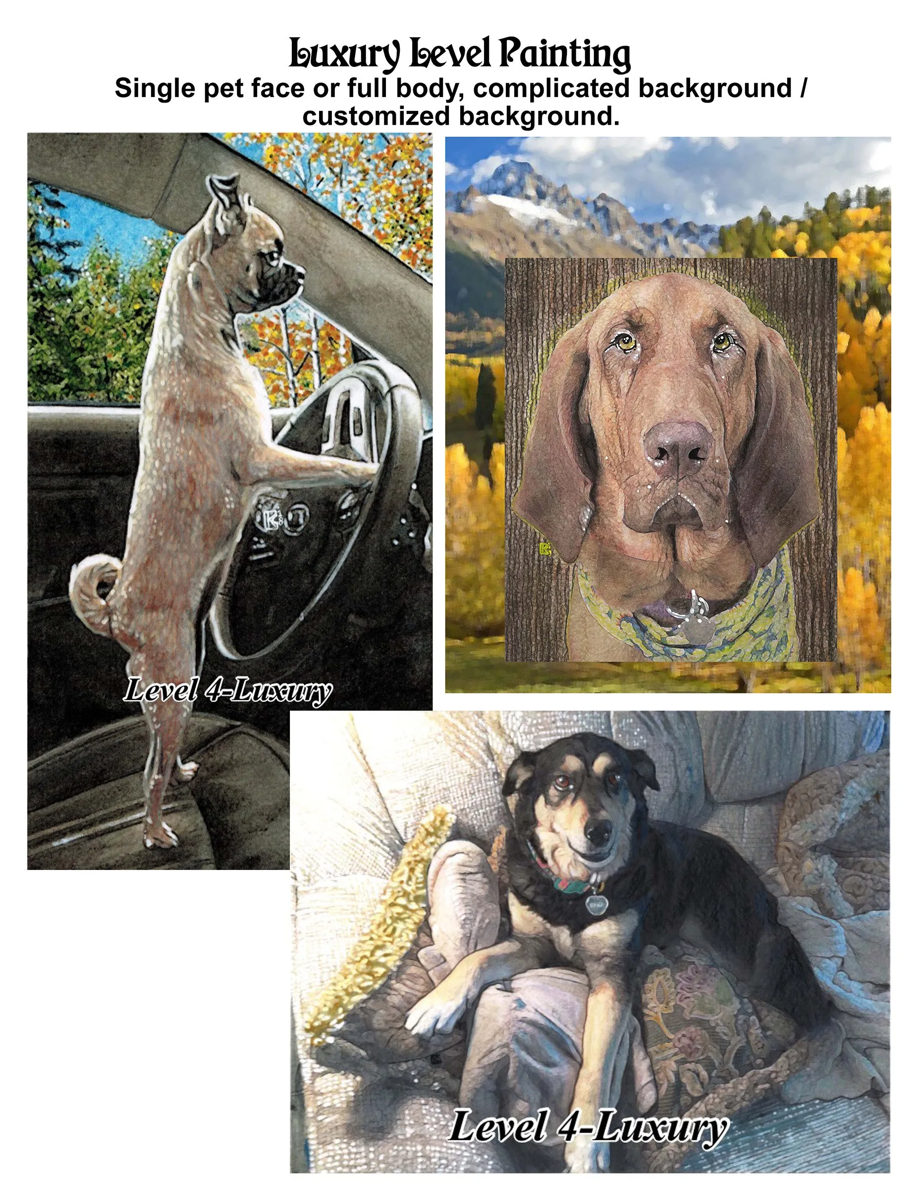 Hand Drawn and Painted Pet Portraits with Optional Cremation Ashes