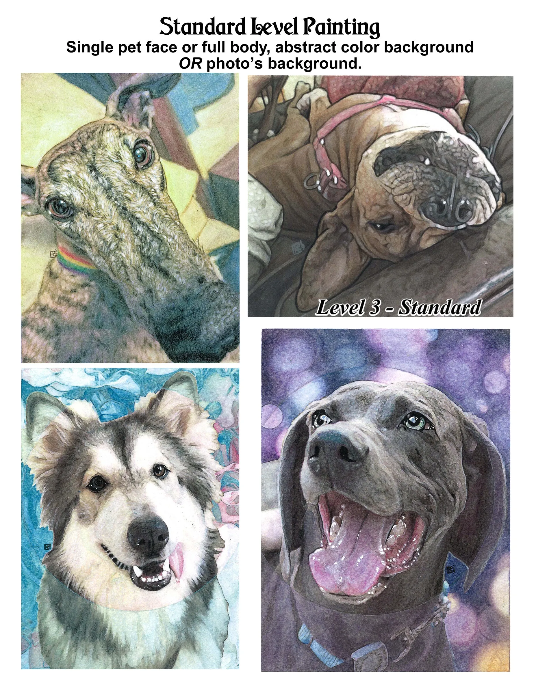Hand Drawn and Painted Pet Portraits with Optional Cremation Ashes
