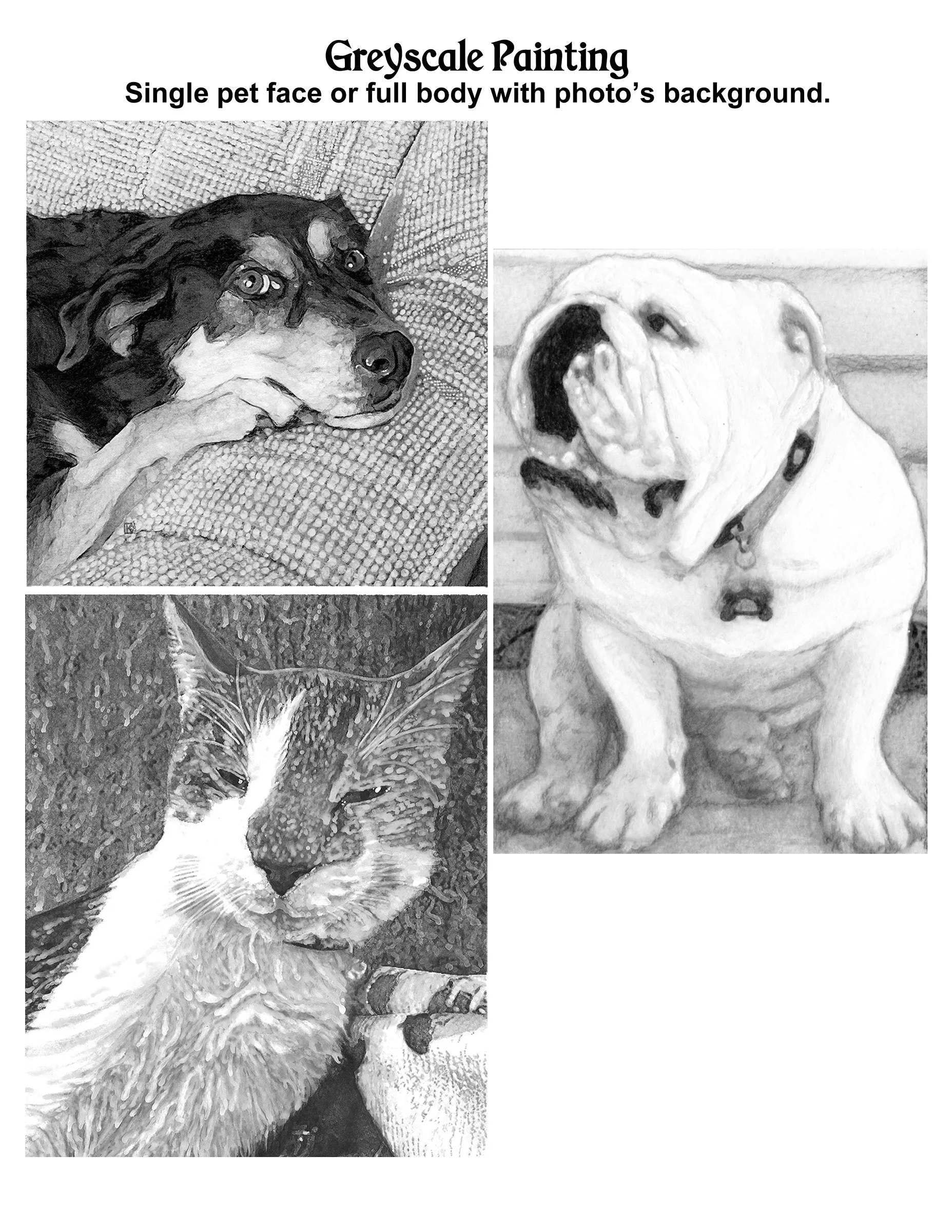 Hand Drawn and Painted Pet Portraits with Optional Cremation Ashes