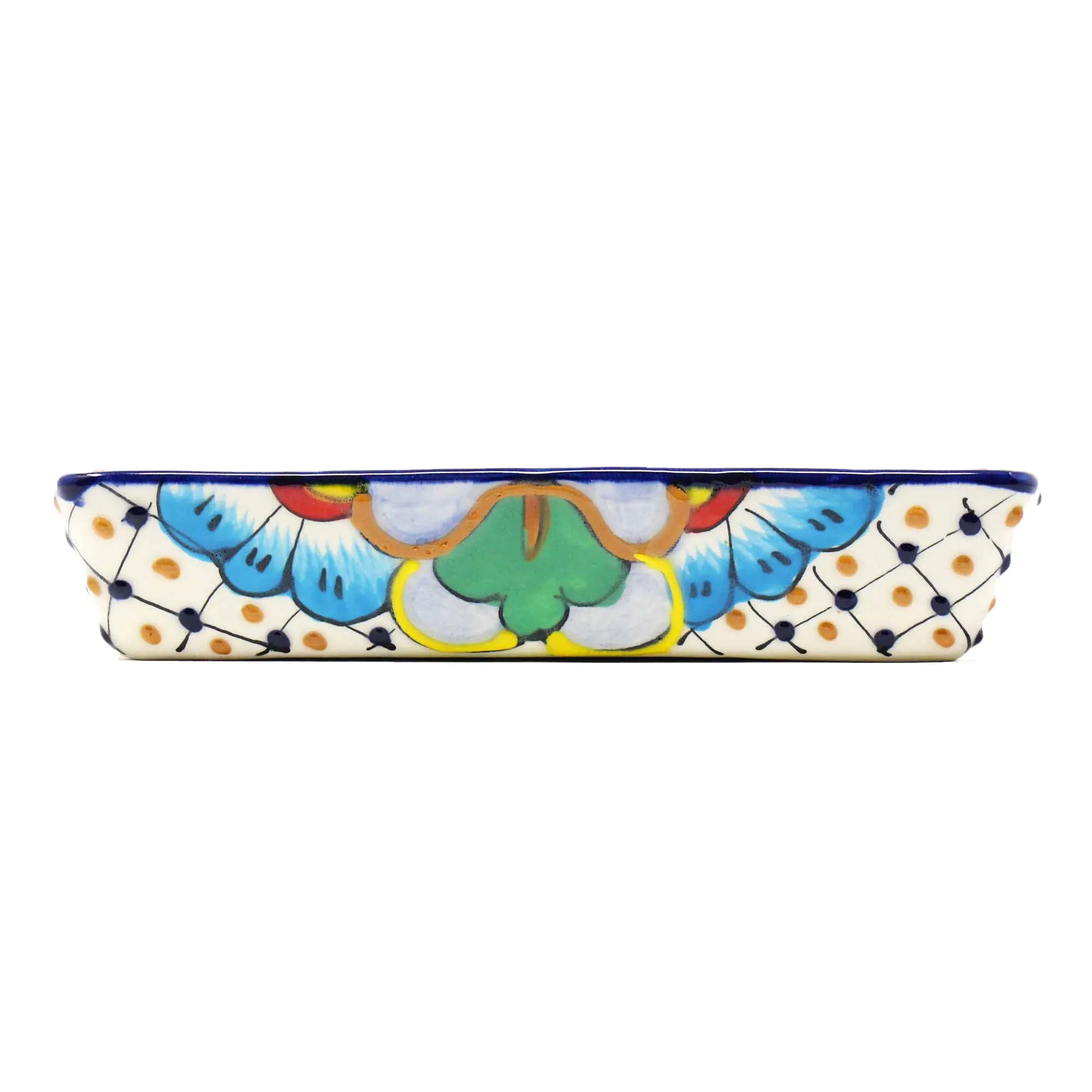 Handmade Pottery 9  Divided Platter, Dots & Flowers Encantada