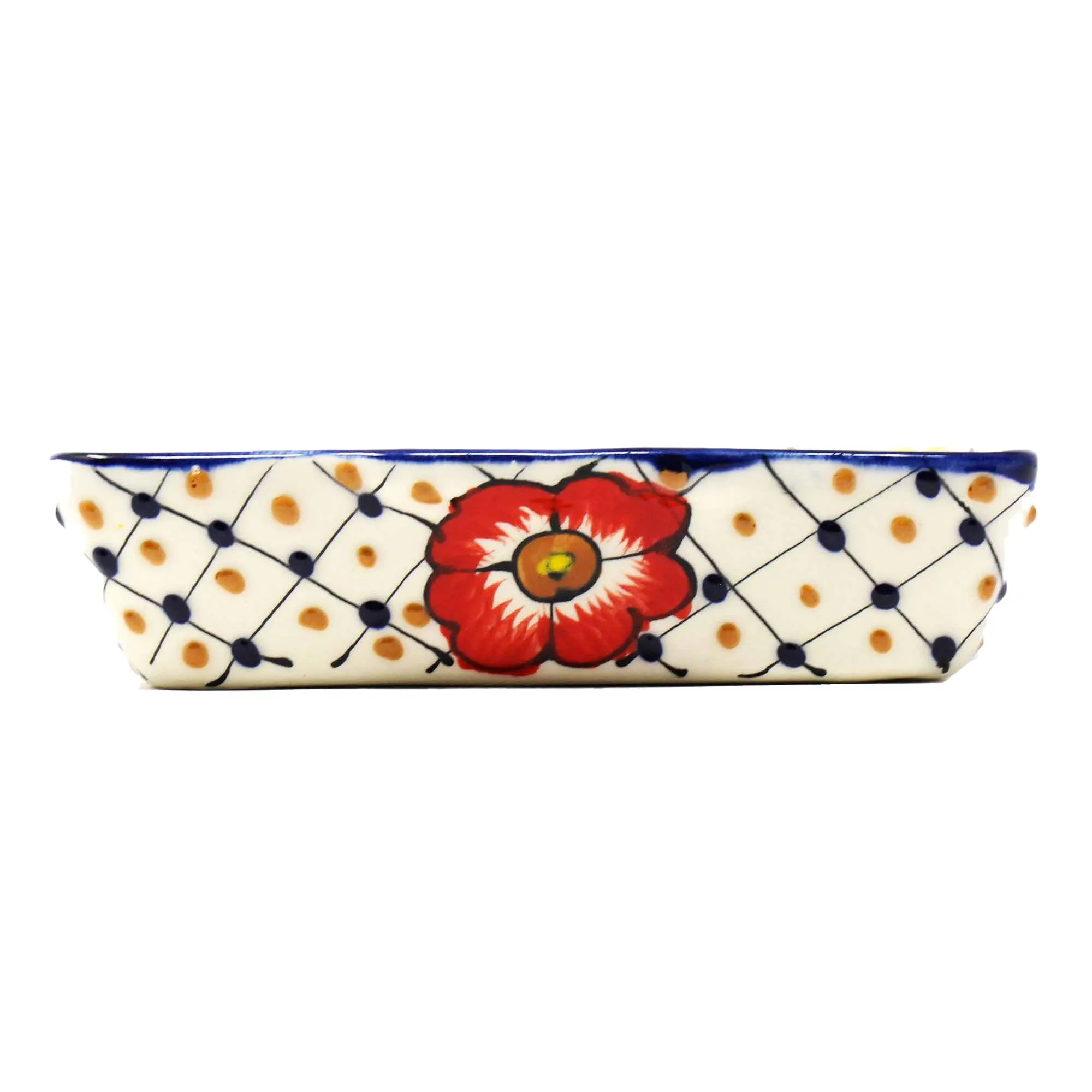 Handmade Pottery 9  Divided Platter, Dots & Flowers Encantada