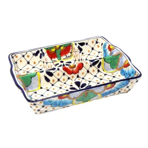 Handmade Pottery 9  Divided Platter, Dots & Flowers Encantada