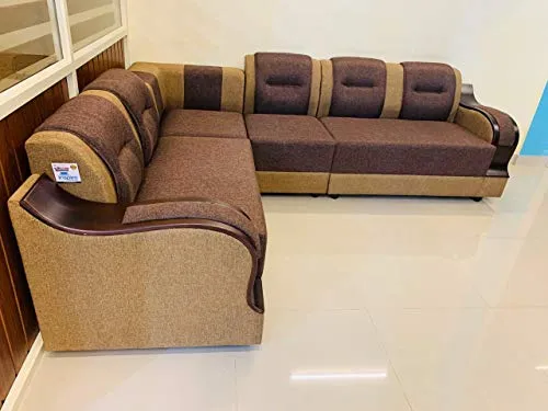 INSPIRE SOFA'S Jute Cloth 2 2 1 1 L Shaped Elephant Sectional Sofa Set for Living Room (Brown&Gold) 6 Seater, 5- to 6-Person Sofa