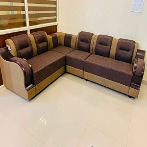 INSPIRE SOFA'S Jute Cloth 2 2 1 1 L Shaped Elephant Sectional Sofa Set for Living Room (Brown&Gold) 6 Seater, 5- to 6-Person Sofa