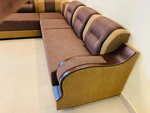 INSPIRE SOFA'S Jute Cloth 2 2 1 1 L Shaped Elephant Sectional Sofa Set for Living Room (Brown&Gold) 6 Seater, 5- to 6-Person Sofa