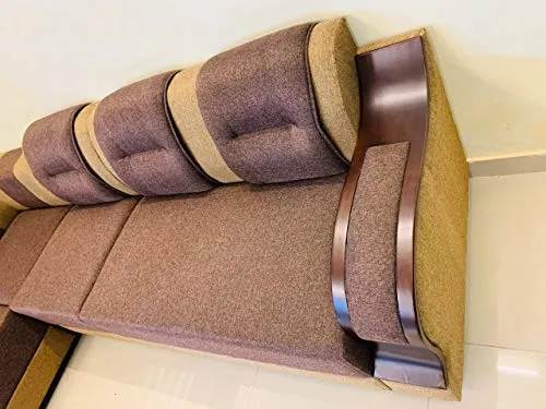 INSPIRE SOFA'S Jute Cloth 2 2 1 1 L Shaped Elephant Sectional Sofa Set for Living Room (Brown&Gold) 6 Seater, 5- to 6-Person Sofa