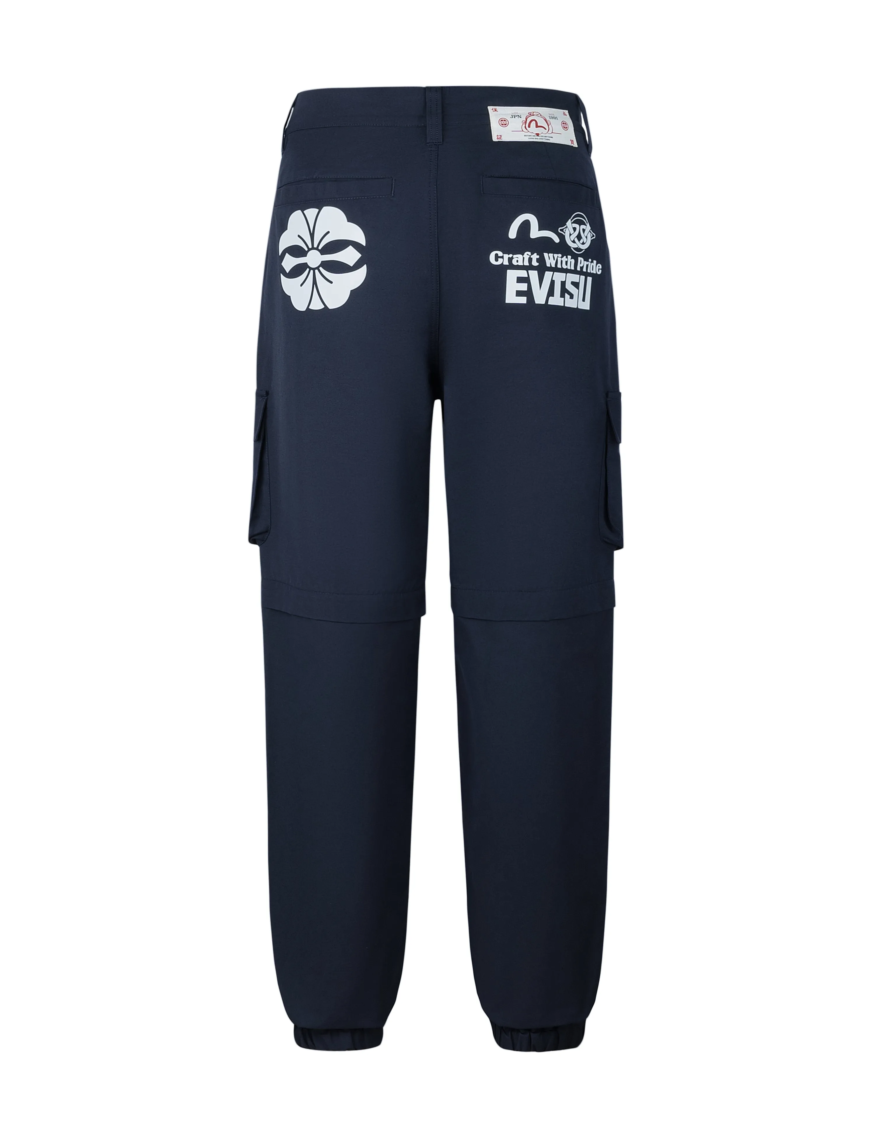 Kamon and Logo Prints Detachable Leg Panel Fashion Fit  Woven Cargo Jogger