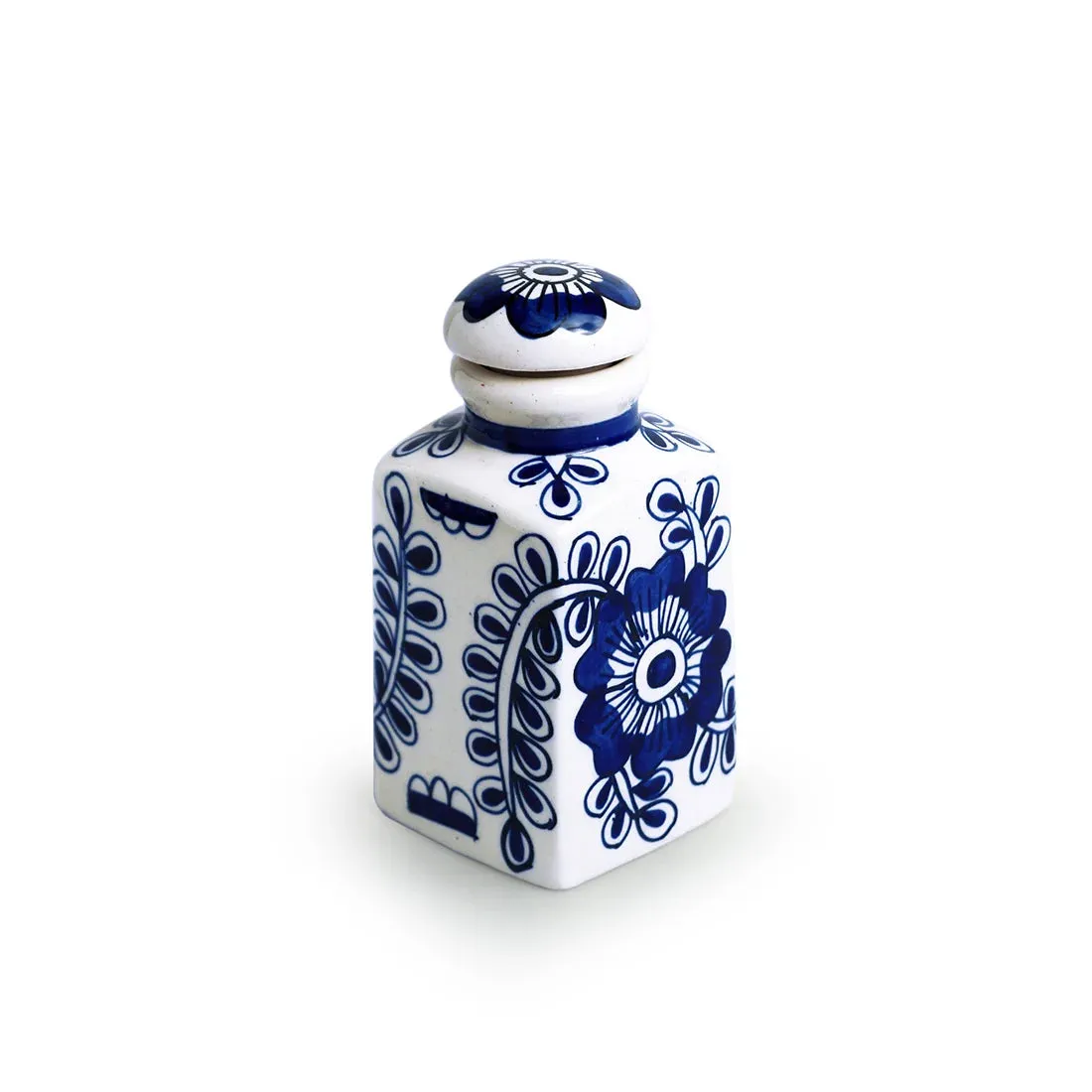 'Mughal Floral' Multi-Purpose Storage Jar & Container In Ceramic (Air-Tight, 220 ml, Hand-Painted)
