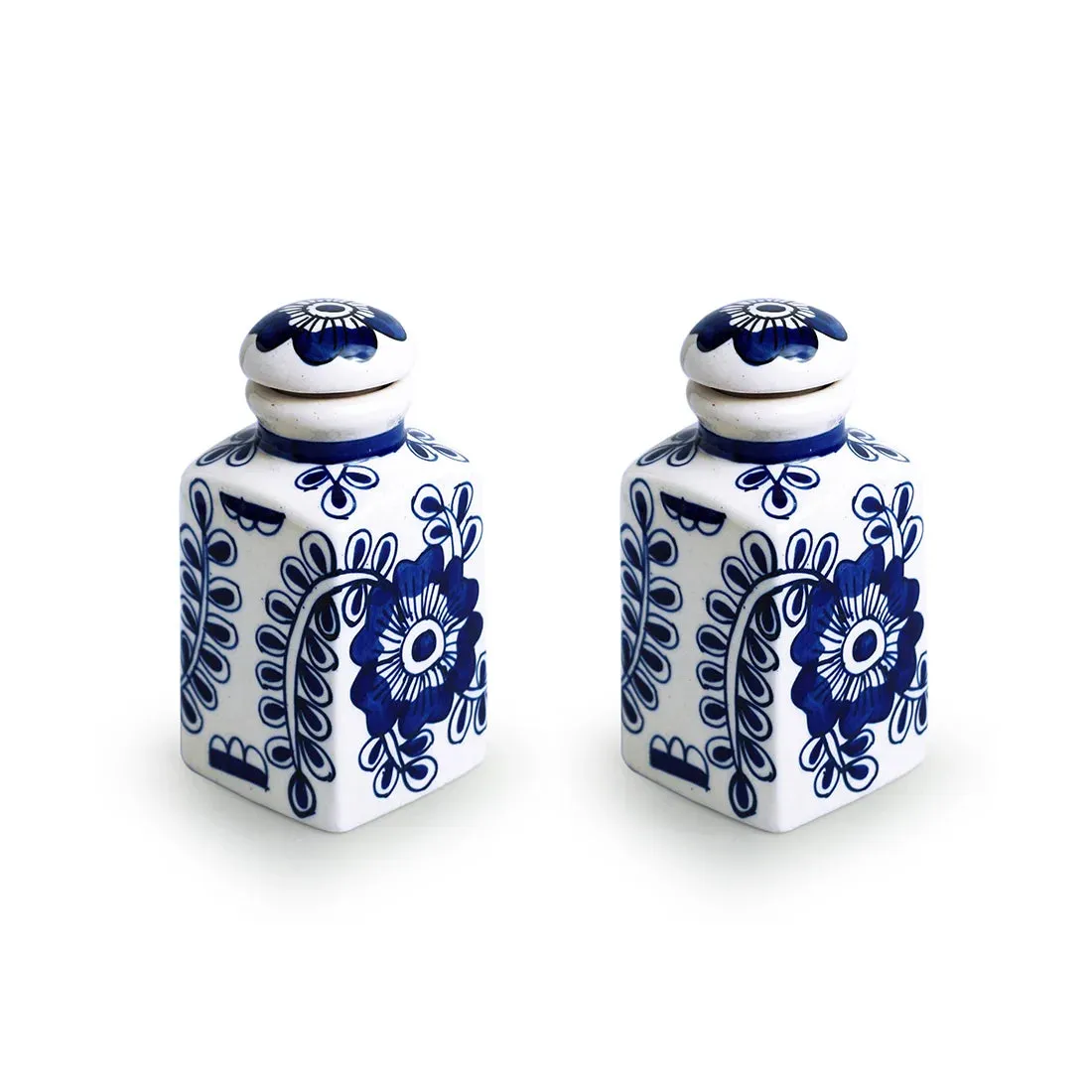 'Mughal Floral' Multi-Purpose Storage Jars & Containers In Ceramic (Air-Tight, Set of 2, 220 ml, Hand-Painted)